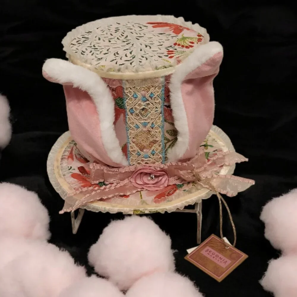 Light Colored Begonia Market Top Hat with Bunny Ears - Picture 5 of 8